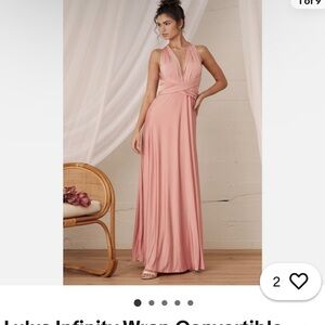 NWT Lulus Elegant Pink Wrap Multi-way Maxi Formal Bridesmaid Dress Gown XS